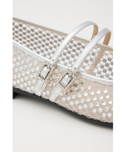STACCATO クリスタル メッシュ ベルト フラット シューズ シルバー クリスタルメッシュベルトフラット（350IS112－2025