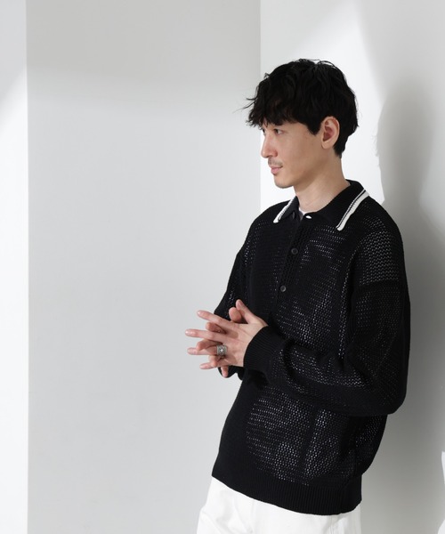 NANO universe（ナノ・ユニバース） ポロシャツ ローゲージ ニットポロ