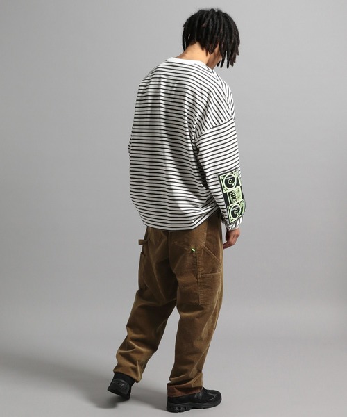 『men's』ボーダーロンT Zengjo] ボーダー ロングTシャツ メンズ(黒/レッド,L) : Earth