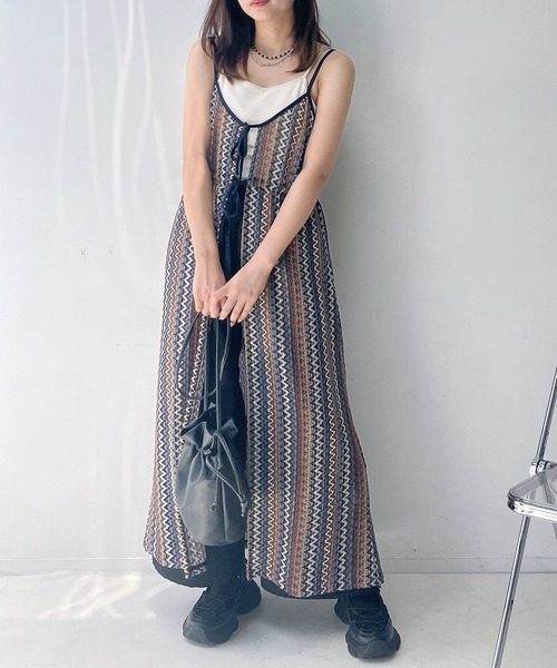 リボンキャミワンピース ノースリーブ 2色展開 AS KNOW ワンピース ○アソートデザイン リボンキャミワンピース