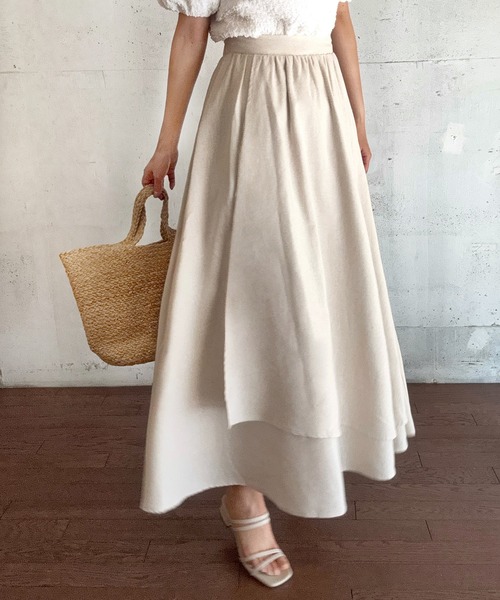 LAUIR（ラウアー） ロング スカート アシメラップフレアスカート「高