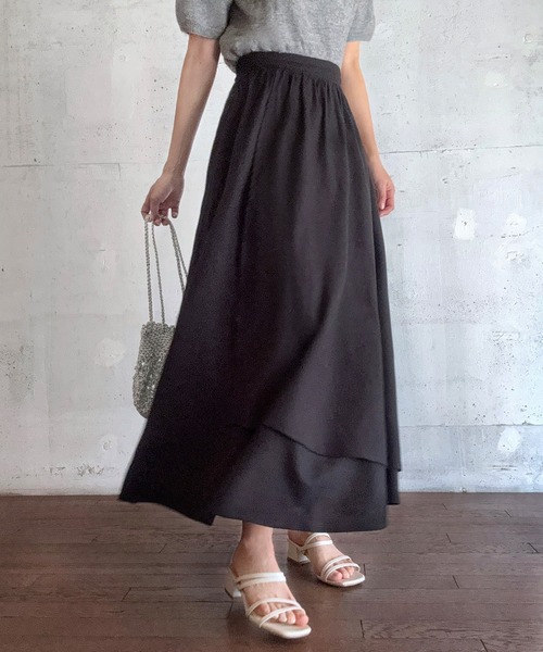 LAUIR（ラウアー） ロング スカート アシメラップフレアスカート「高