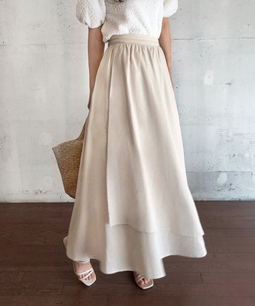 LAUIR（ラウアー） ロング スカート アシメラップフレアスカート「高