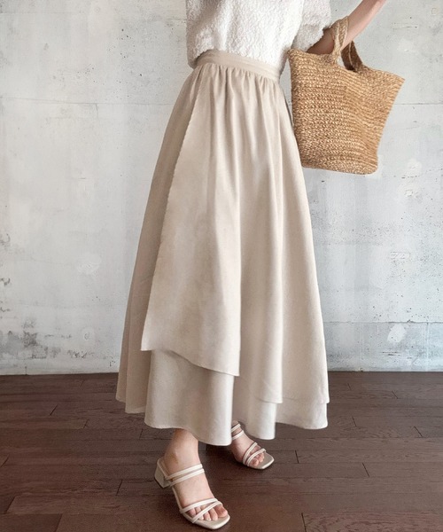 LAUIR（ラウアー） ロング スカート アシメラップフレアスカート「高