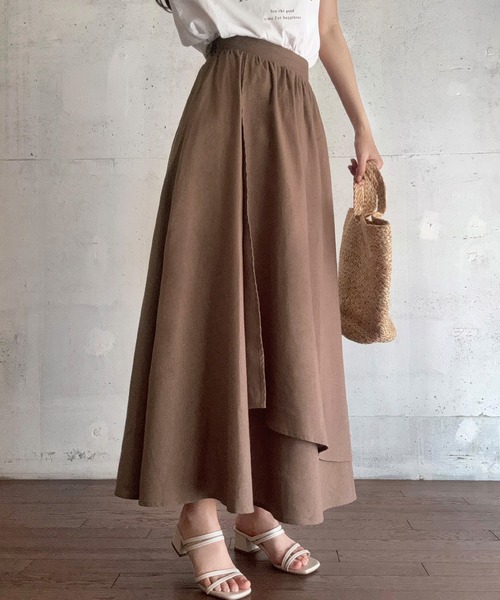 LAUIR（ラウアー） ロング スカート アシメラップフレアスカート「高