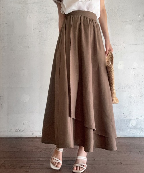 LAUIR（ラウアー） ロング スカート アシメラップフレアスカート「高