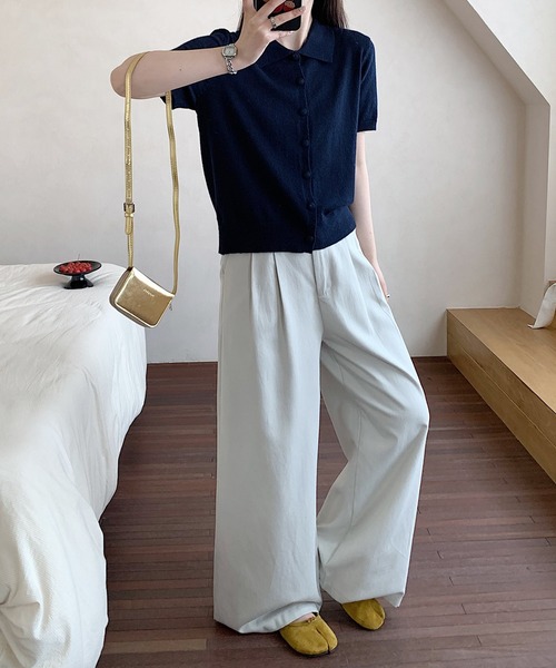 BANICO ニット セーター ポロ襟ボタン付き半袖ニットトップス