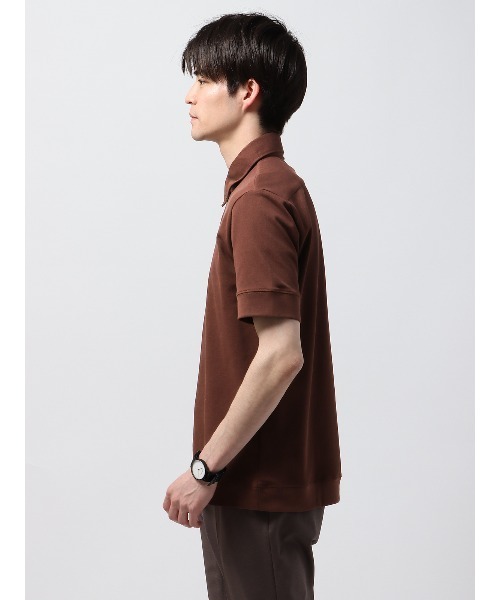 NEW ERA 半袖リブニット ポロシャツ ブラウン S タグあり 大人気　茶 ポロシャツ 半袖 オフィT ウォッシャブル プレーティング鹿の子 メンズ