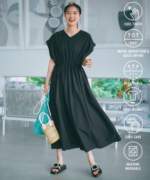 ◆Hydrogen(ハイドロゲン)生活防水可能 ウーブン ワンピース UNFILO ワンピース 「吸水速乾/接触冷感」BREEZEMOVE ウエスト