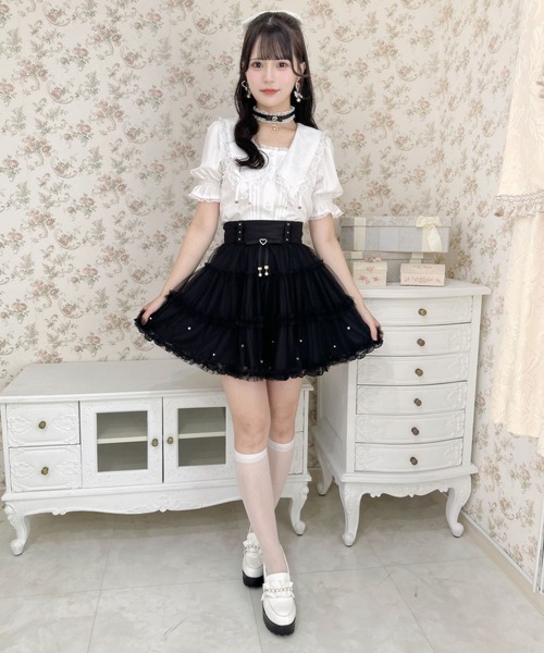 SinceThenパール華やか上下セット リボンブラウス スカート S-LL】お顔回りを華やかに リボンタイブラウス（シャツ