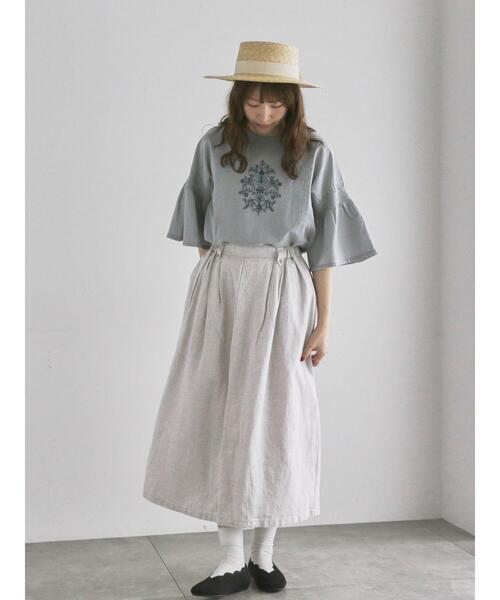 ツハル TSUHARU リネン 麻 刺繍 ブラウス カットソー Tシャツ 黒 シャツ・ブラウス｜TSUHARU by Samansa Mos2（ツハルバイ