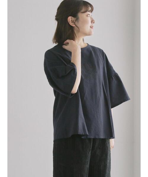 ツハル TSUHARU リネン 麻 刺繍 ブラウス カットソー Tシャツ 黒 シャツ・ブラウス｜TSUHARU by Samansa Mos2（ツハルバイ