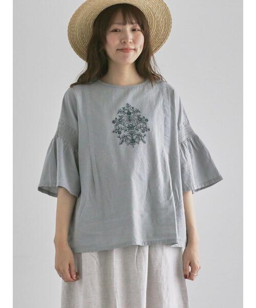 新品★サマンサモスモス★blue★後リボン*シフリー刺繍*総レース刺繍ブラウス Samansa Mos2 blue（サマンサモスモスブルー）の「◎刺繍