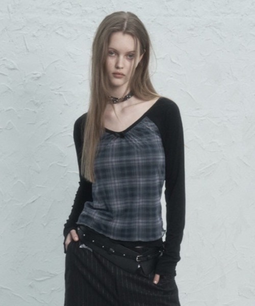 tシャツ CHECK LAYERED TOP レディース メンズ