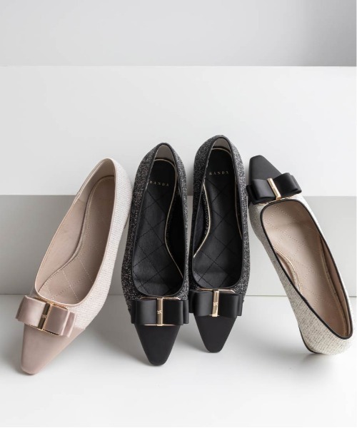 RANDA（ランダ） パンプス コンビマテリアルリボンフラットパンプス