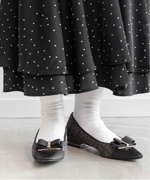 RANDA（ランダ） パンプス コンビマテリアルリボンフラットパンプス