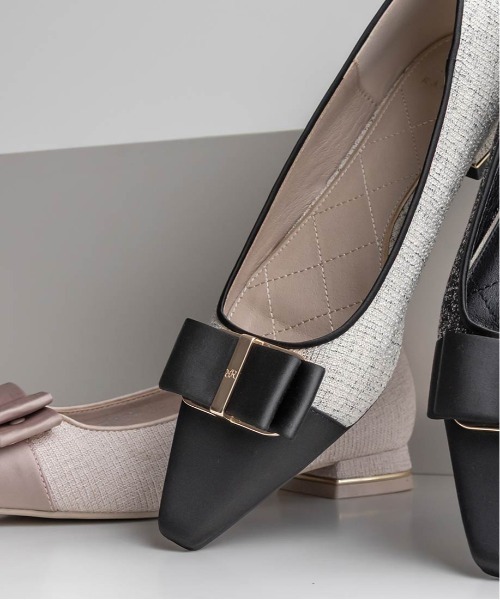 RANDA（ランダ） パンプス コンビマテリアルリボンフラットパンプス