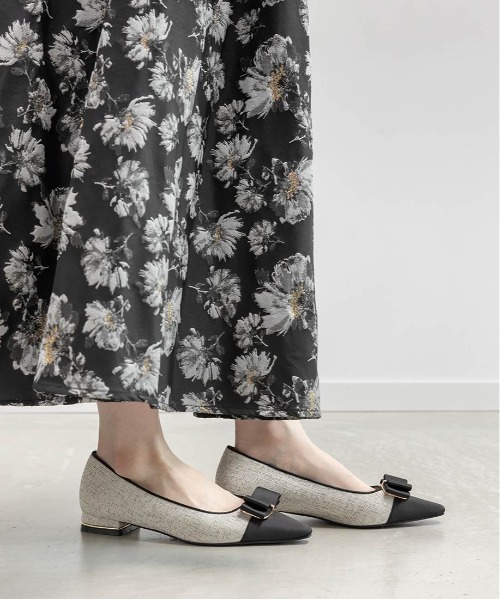 RANDA（ランダ） パンプス コンビマテリアルリボンフラットパンプス