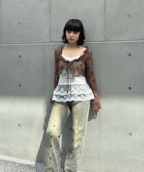 ZIPPER CLUB カーディガン シースルーレースカーディガン
