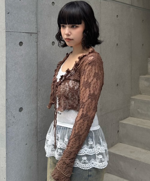ZIPPER CLUB カーディガン シースルーレースカーディガン