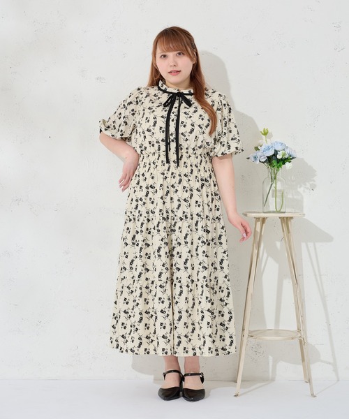 Louiosy（ルオシー） ワンピース 半袖 「大きいサイズ」配色リボン付き