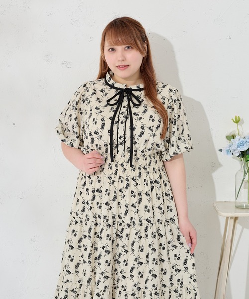 Louiosy（ルオシー） ワンピース 半袖 「大きいサイズ」配色リボン付き