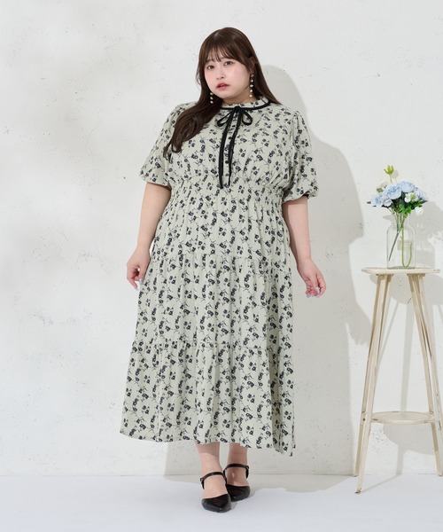 Louiosy（ルオシー） ワンピース 半袖 「大きいサイズ」配色リボン付き
