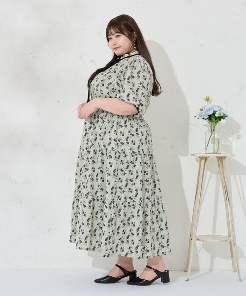 Louiosy（ルオシー） ワンピース 半袖 「大きいサイズ」配色リボン付き