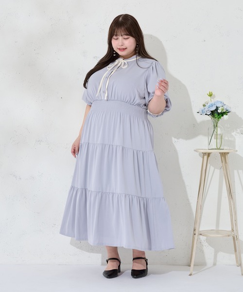 Louiosy（ルオシー） ワンピース 半袖 「大きいサイズ」配色リボン付き 
