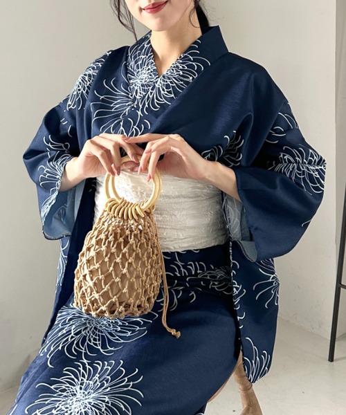 utatane  浴衣3点セット 綿麻 水色の朝顔 utatane 浴衣 浴衣3点セット 綿麻 水色の朝顔 レディース
