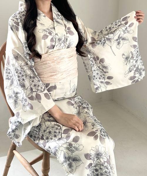 【1人で着られる】セパレート浴衣 / 浴衣+作り帯セット 浴衣 選べる7柄展開 1人で着られる浴衣2点セット(浴衣/帯