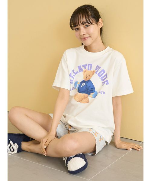 パジャマ ルームウェア 「ONLINE限定」スポーティーベアワンポイントTシャツ＆総柄ショートパンツセット レディース | gelato pique | 15
