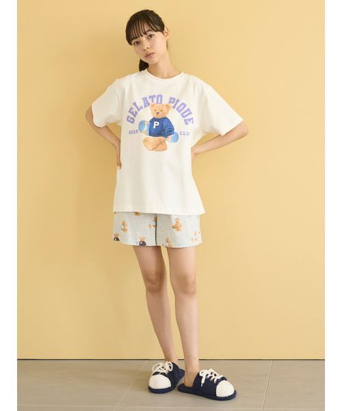 パジャマ ルームウェア 「ONLINE限定」スポーティーベアワンポイントTシャツ＆総柄ショートパンツセット レディース | gelato pique | 17