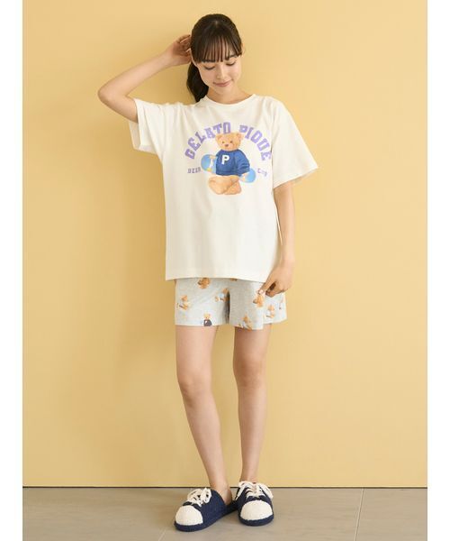 パジャマ ルームウェア 「ONLINE限定」スポーティーベアワンポイントTシャツ＆総柄ショートパンツセット レディース | gelato pique | 18