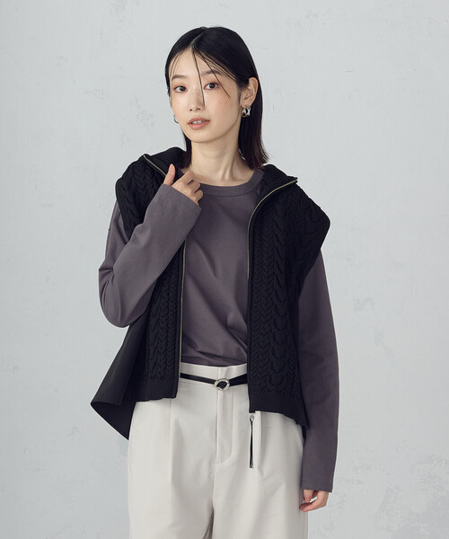 ベスト ジレ ケーブルニットジレ レディース