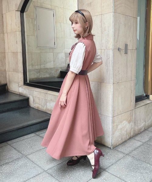 an another angelus ワンピース ベルト付き開衿ジレワンピース