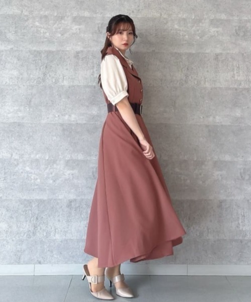an another angelus ワンピース ベルト付き開衿ジレワンピース