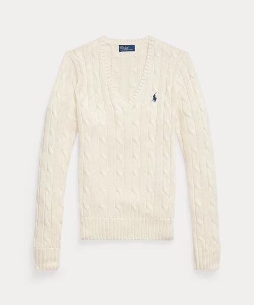 匿名発送　美品　RALPH LAUREN Vネックケーブルニット　サイズXL POLO R.LAUREN] レディース ケーブルニット Vネック ネイビー (POLO