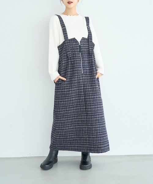 mil（ミル） ジャンパースカート 「新色・再生産」チェック柄 フロント