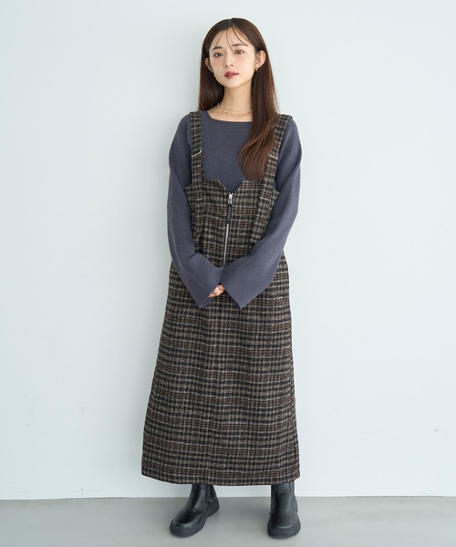 mil（ミル） ジャンパースカート 「新色・再生産」チェック柄 フロント