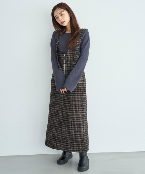 mil（ミル） ジャンパースカート 「新色・再生産」チェック柄 フロント
