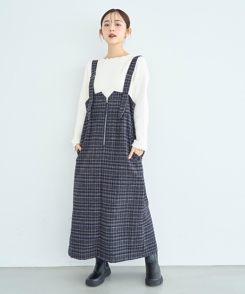 mil（ミル） ジャンパースカート 「新色・再生産」チェック柄 フロント