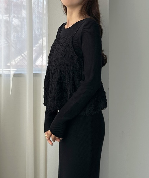 「Louere」 ニットワンピース MEDIUM チャコール レディース_画像2