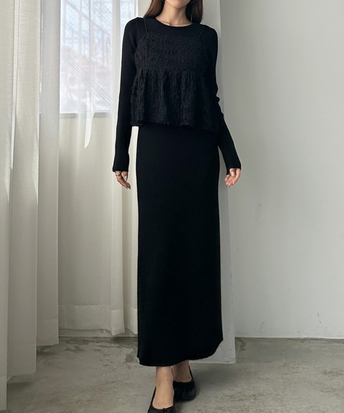 「Louere」 ニットワンピース MEDIUM チャコール レディース_画像3