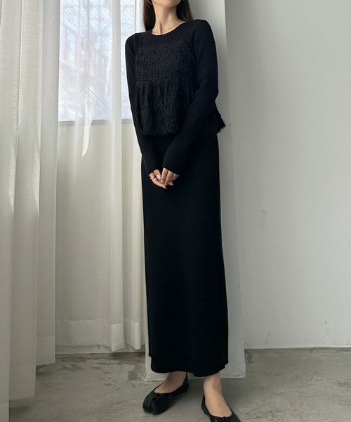 「Louere」 ニットワンピース MEDIUM チャコール レディース_画像4