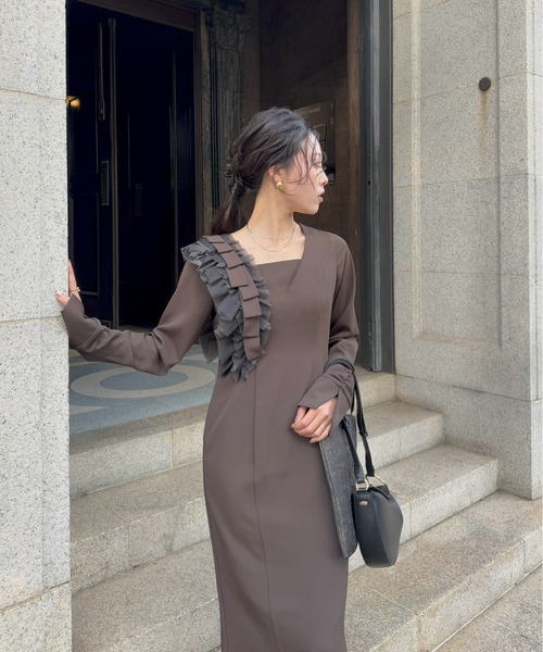 LE'RURE ドレス Shoulder frill I line dress : ZOZOTOWN Yahoo!店