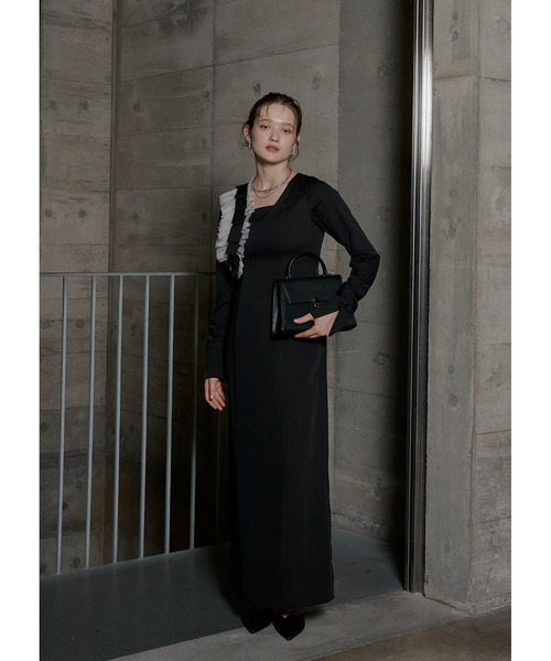 「美品」LE'RURE 刺繍入りフリル袖ロングドレス LE'RURE ドレス Shoulder frill I line dress : ZOZOTOWN Yahoo!店