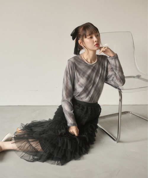 Nadana tシャツ シアーチェックトップス レディース : ZOZOTOWN Yahoo