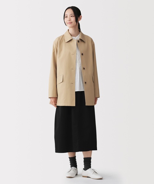【美品/送料込】無印良品｜ステンカラーハーフコート(L)｜ベージュ 無印良品（MUJI） ステンカラーコート コート 婦人 撥水 コットン混