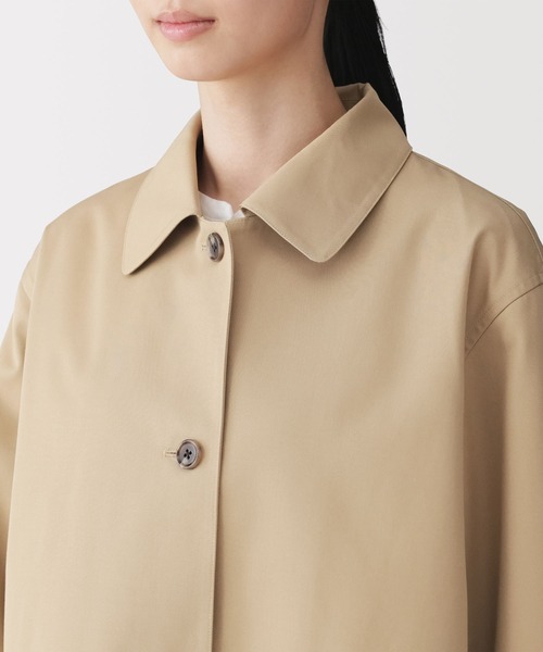 【美品/送料込】無印良品｜ステンカラーハーフコート(L)｜ベージュ 無印良品（MUJI） ステンカラーコート コート 婦人 撥水 コットン混